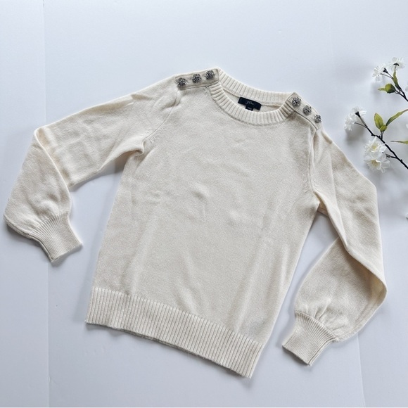 J.Crew Lambswool Crewneck Sweater Jeweled Button - Picture 4 of 8